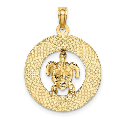14K Gelbgold Charm "TURKS AND CAICOS" mit Schildkröte im Kreis, emailliert