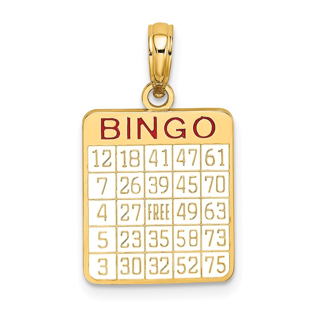 14K Gelbgold Bingo-Karte Charm mit Emaille