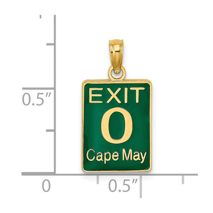 14k Gelbgold EXIT 0 / CAPE MAY Charm mit grüner Emaille