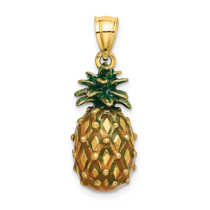 14K Gelbgold Charm „Ananas" 3D, emailliert und poliert