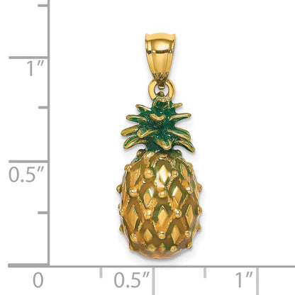 14K Gelbgold Charm „Ananas" 3D, emailliert und poliert