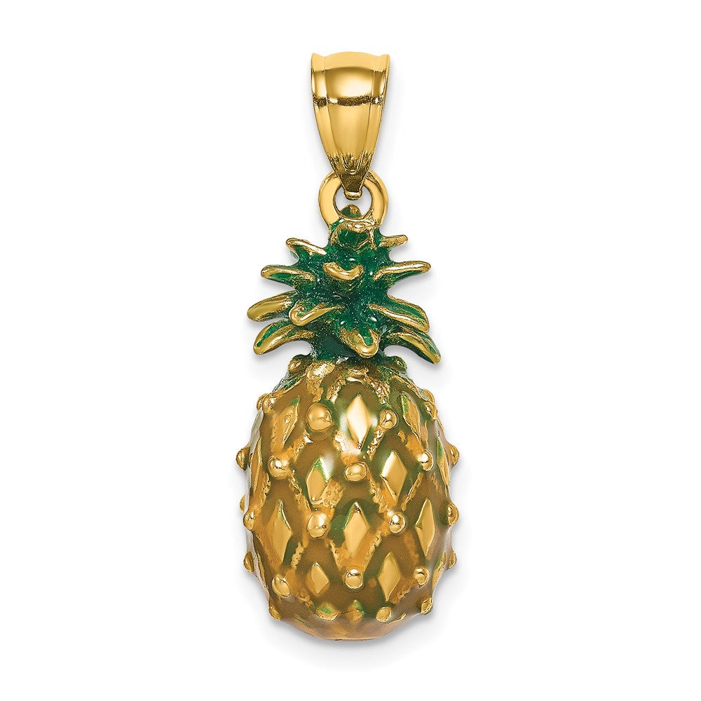14K Gelbgold Charm „Ananas" 3D, emailliert und poliert