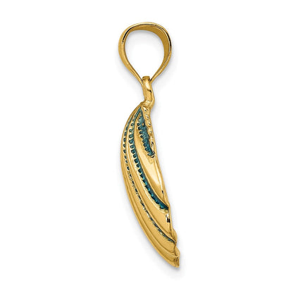 14K Gelbgold Charm mit blauem Emaille-Muscheldesign (Jakobsmuschel)