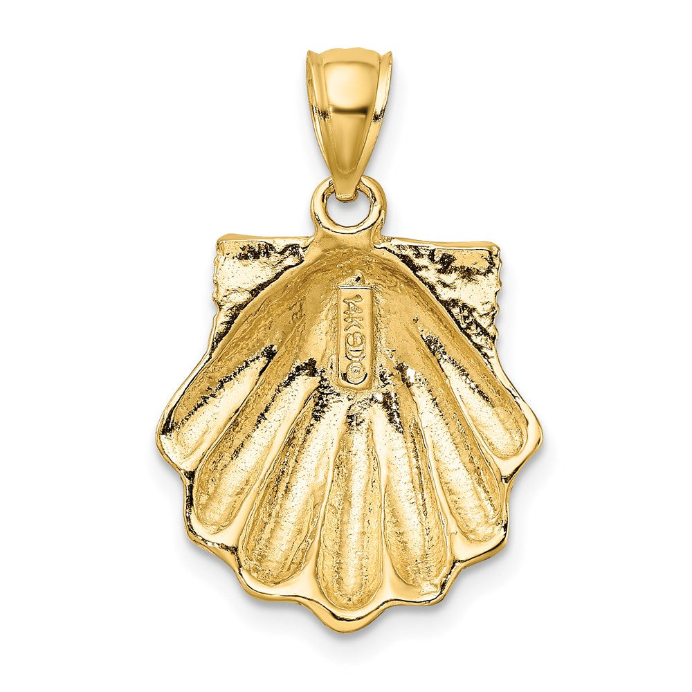 14K Gelbgold Charm mit blauem Emaille-Muscheldesign (Jakobsmuschel)
