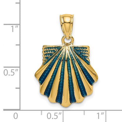 14K Gelbgold Charm mit blauem Emaille-Muscheldesign (Jakobsmuschel)