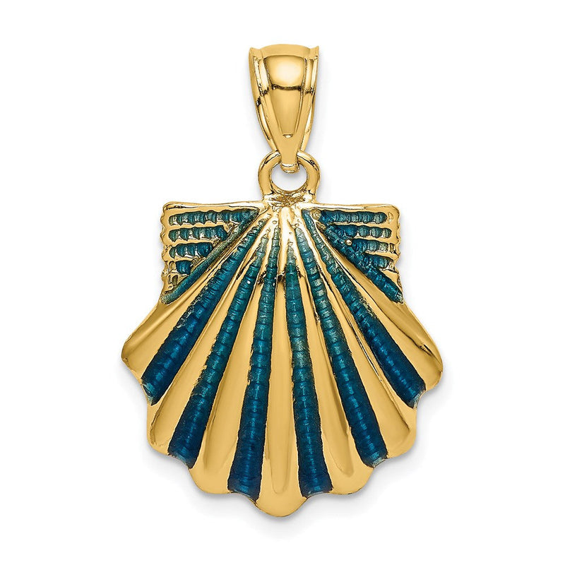 14K Gelbgold Charm mit blauem Emaille-Muscheldesign (Jakobsmuschel)