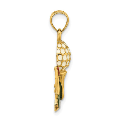 14K Gelbgold-Golfball-Charm mit Emaille, 2-D