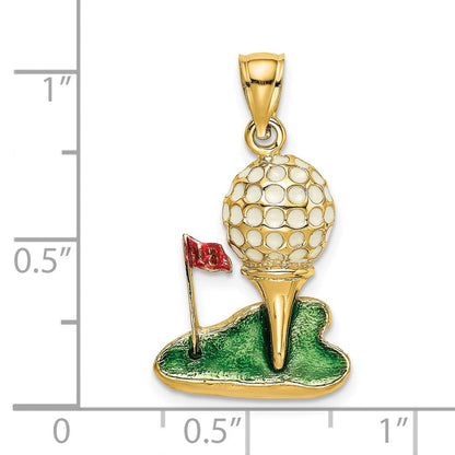 14K Gelbgold-Golfball-Charm mit Emaille, 2-D