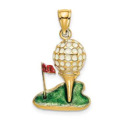 14K Gelbgold-Golfball-Charm mit Emaille, 2-D