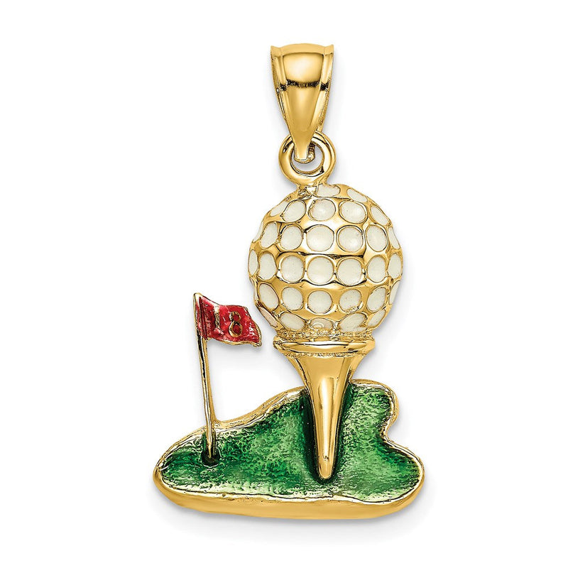 14K Gelbgold-Golfball-Charm mit Emaille, 2-D