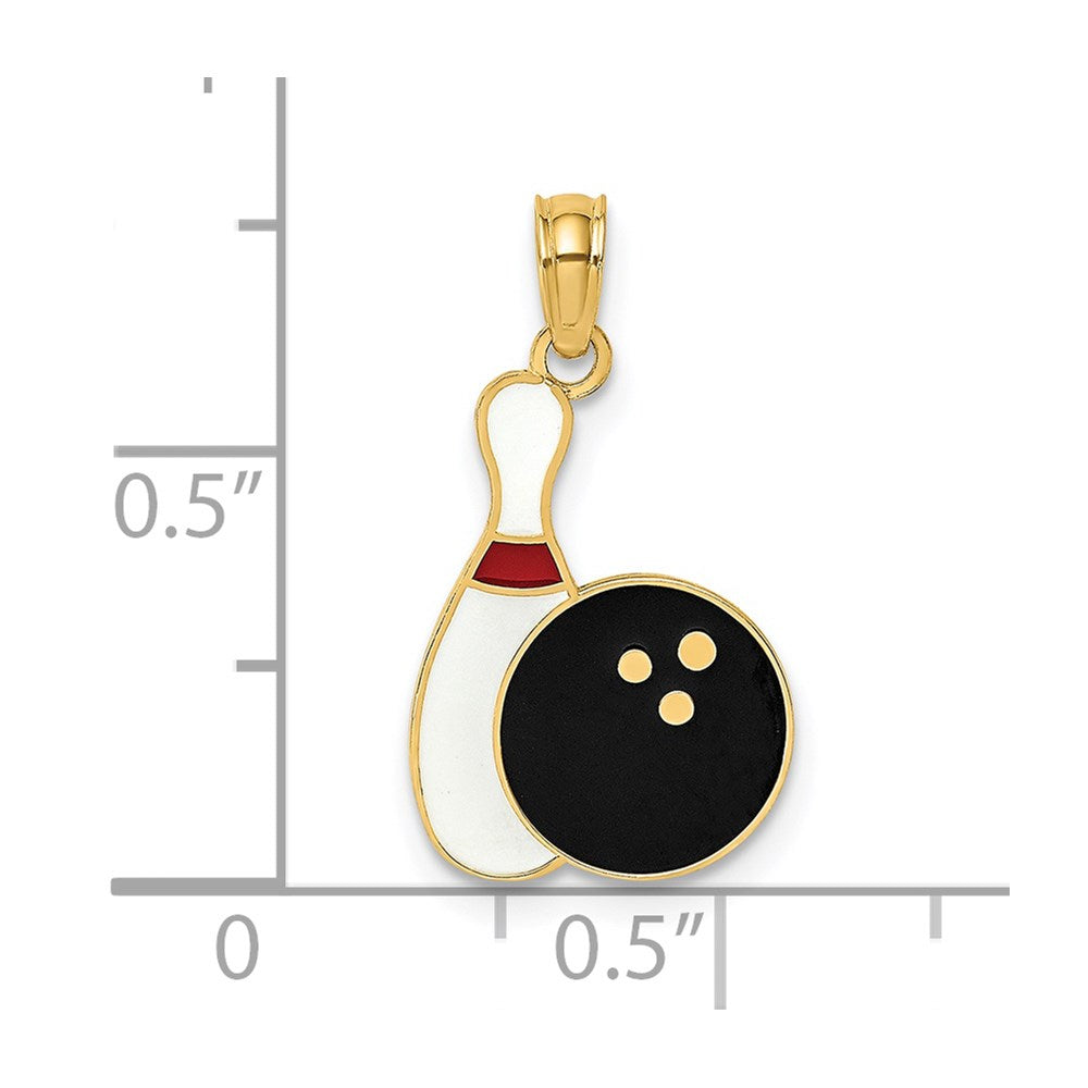 14K Gelbgold Emaille Bowling Kugel und Brosche Charm