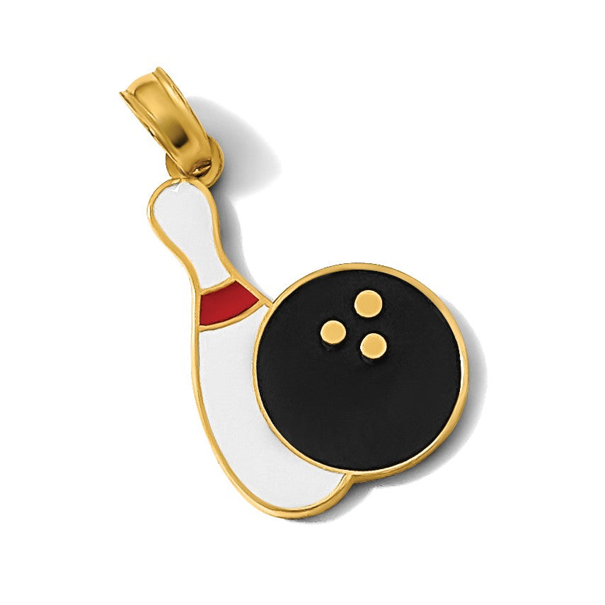 14K Gelbgold Emaille Bowling Kugel und Brosche Charm