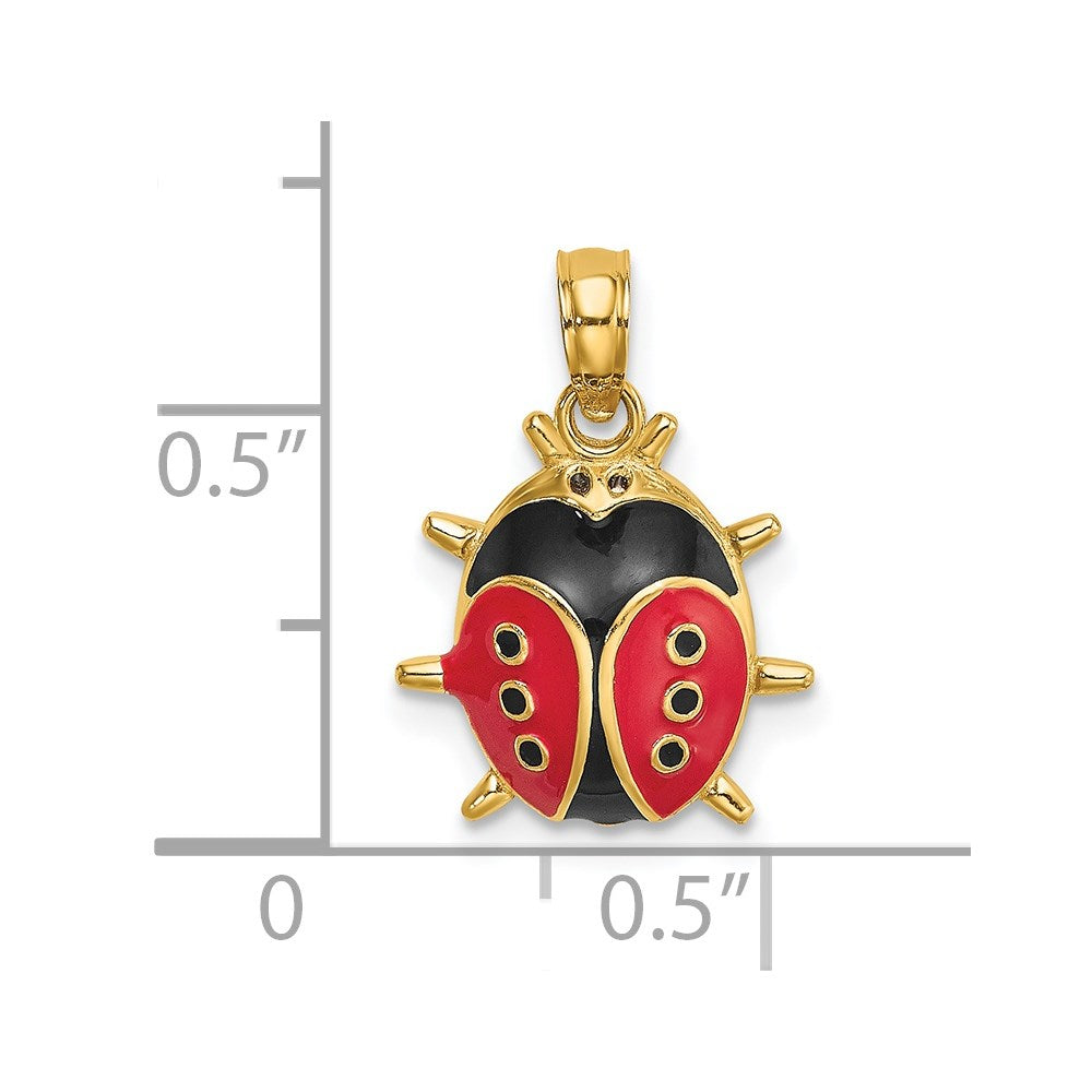 14K Gelbgold Emailliert Marienkäfer Charm