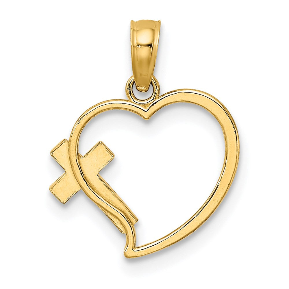 14K Gelbgold Emaille Kreuz und Herz Charm