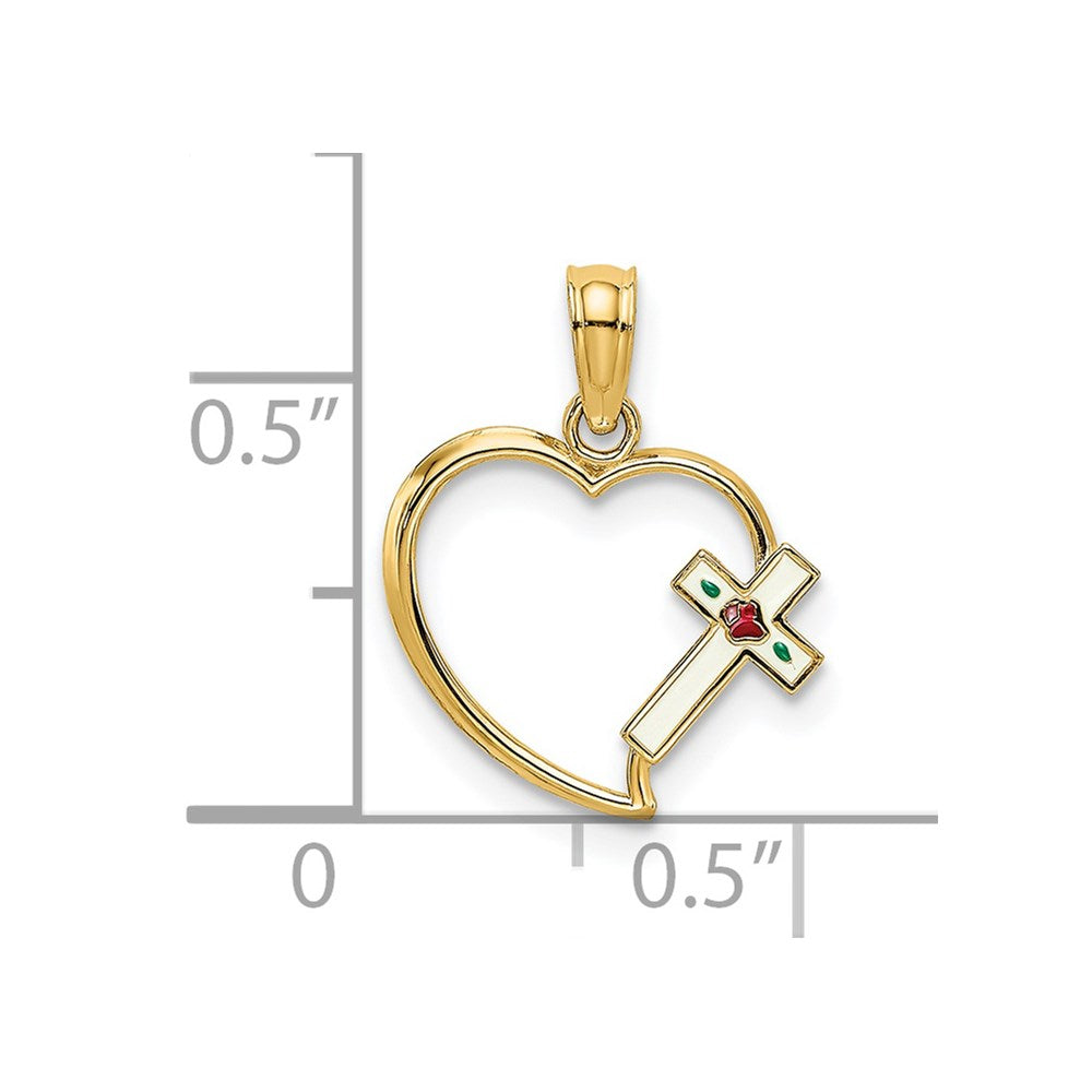 14K Gelbgold Emaille Kreuz und Herz Charm