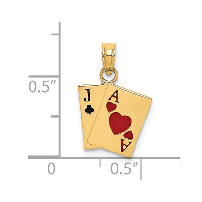 14K Gelbgold Emaille Jack Of Clubs und Ace Herzen Cards Charm