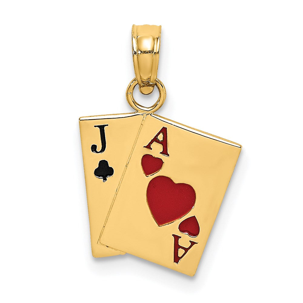 14K Gelbgold Emaille Jack Of Clubs und Ace Herzen Cards Charm
