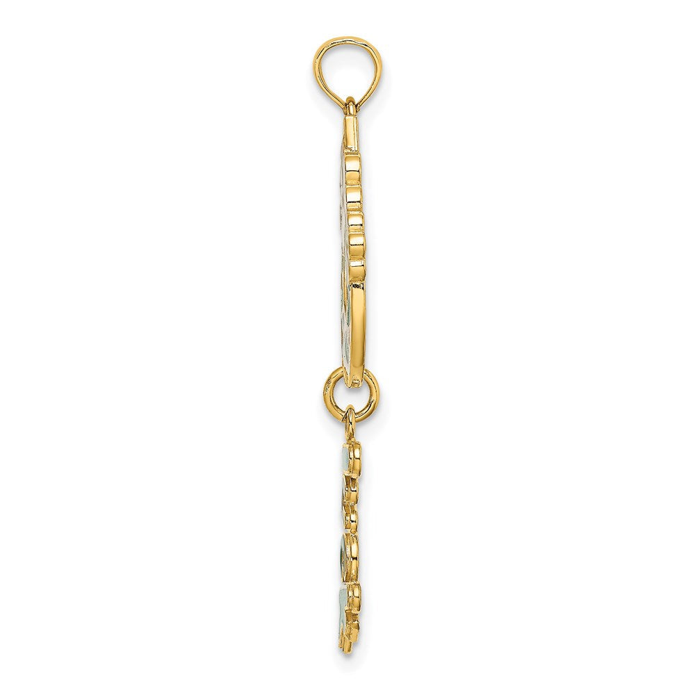 14K Gelbgold Charm Hufeisen emailliert mit „LUCK" und Blumen