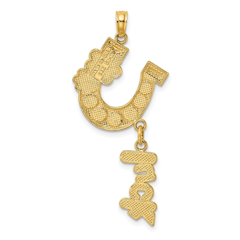 14K Gelbgold Charm Hufeisen emailliert mit „LUCK" und Blumen
