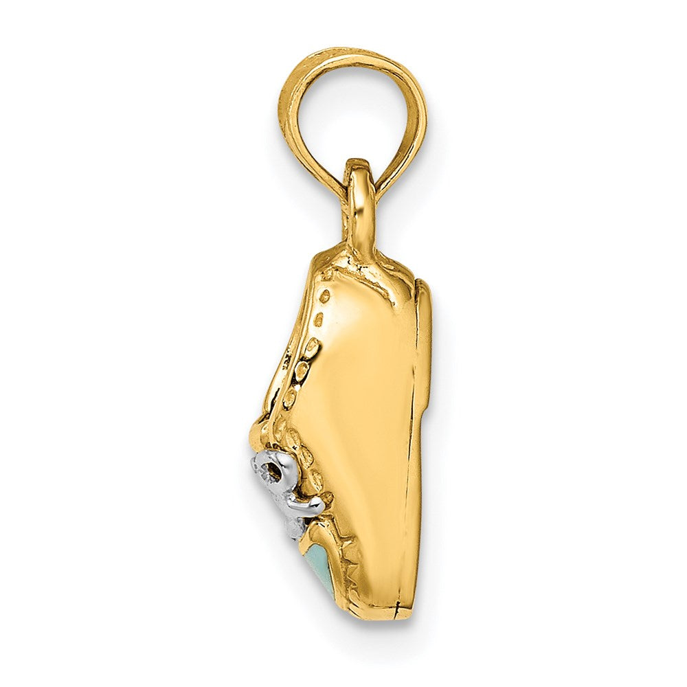 14K Gelb- und Rhodiumgold mit Weißrhodium, 3-D hellblau emaillierter Baby-Schuh-Charm