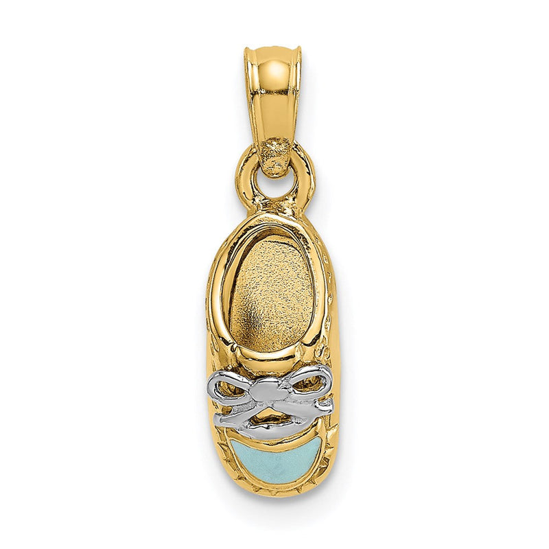 14K Gelb- und Rhodiumgold mit Weißrhodium, 3-D hellblau emaillierter Baby-Schuh-Charm
