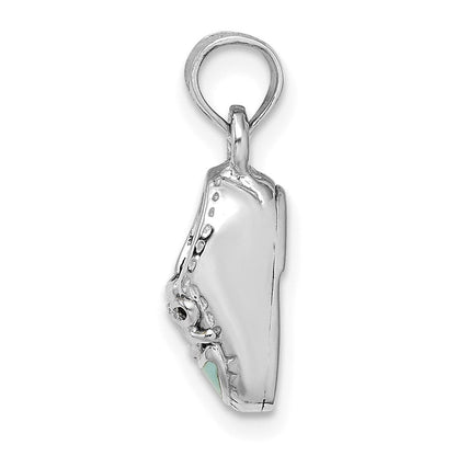 14k Weißgold 3-D Charm „Babyschuh" mit hellblauem Emaille