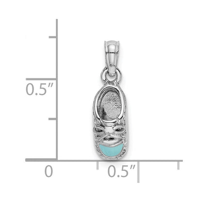 14k Weißgold 3-D Charm „Babyschuh" mit hellblauem Emaille