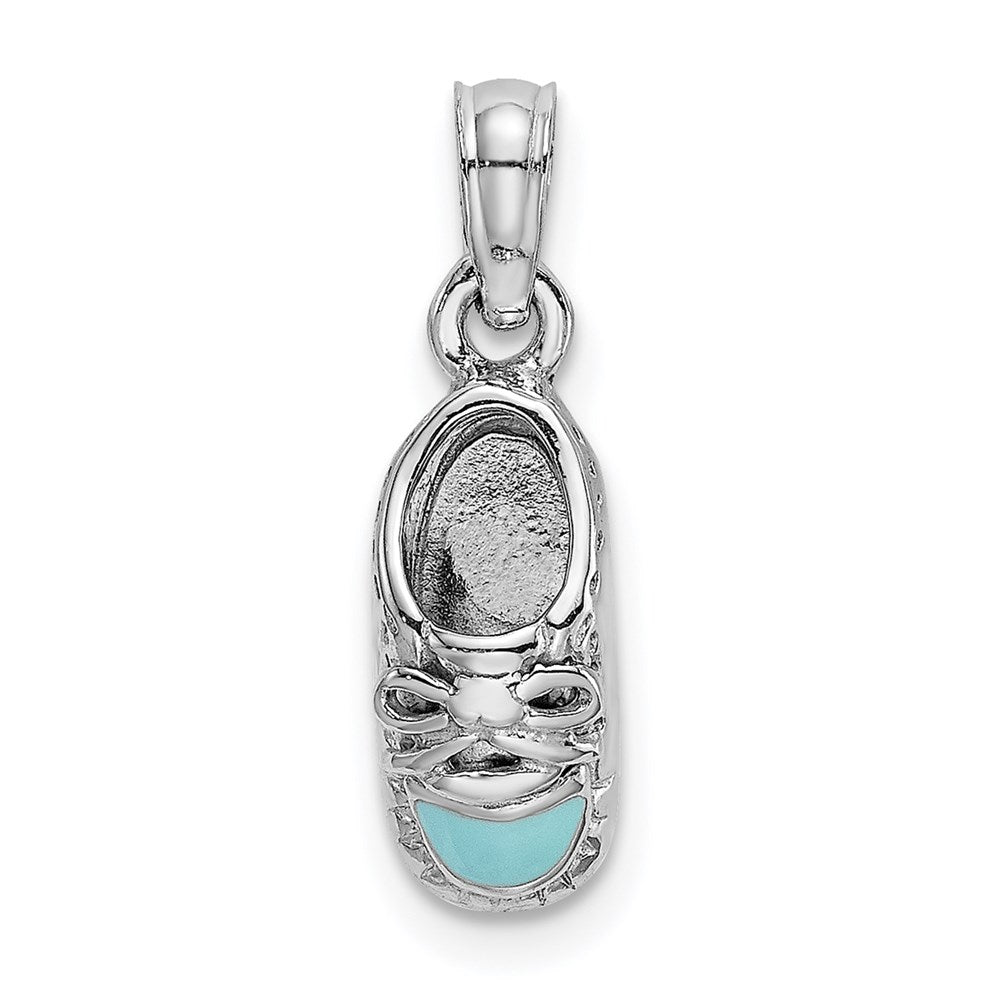 14k Weißgold 3-D Charm „Babyschuh" mit hellblauem Emaille