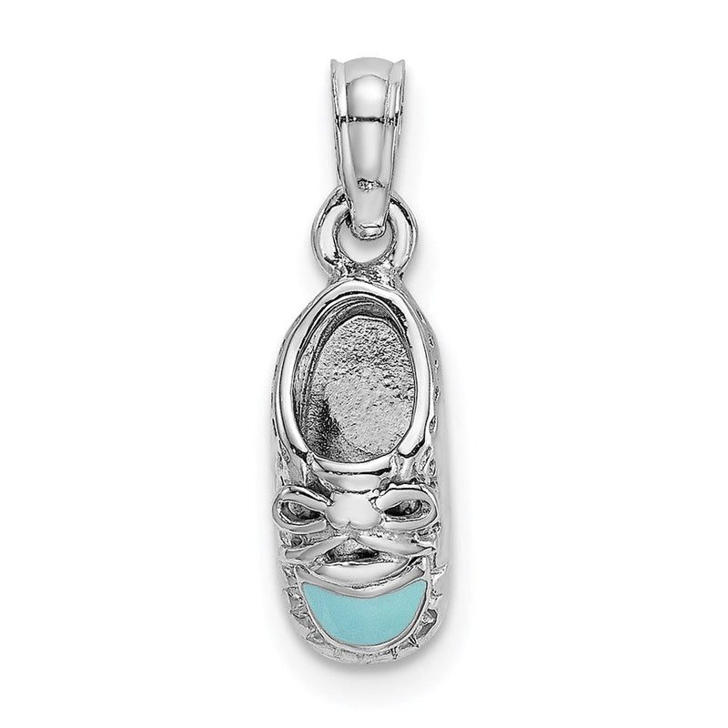14k Weißgold 3-D Charm „Babyschuh" mit hellblauem Emaille