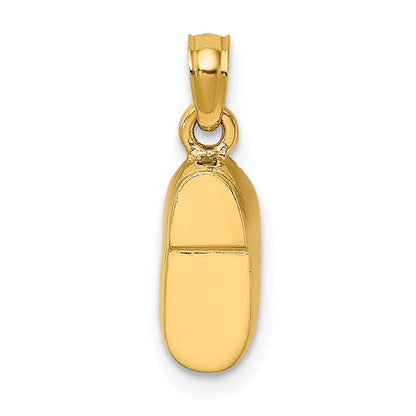 14K Gelbgold und Rhodium mit 3D-Rosa-Emaille-Baby-Schuh-Charm