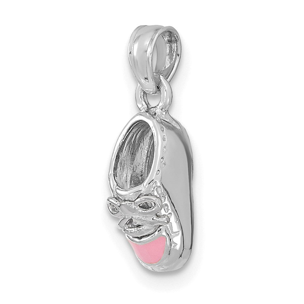 14K Weißgold 3-D Baby-Schuh-Charm mit rosa Emaille