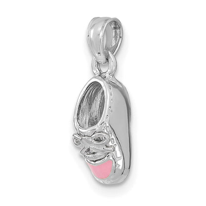 14K Weißgold 3-D Baby-Schuh-Charm mit rosa Emaille