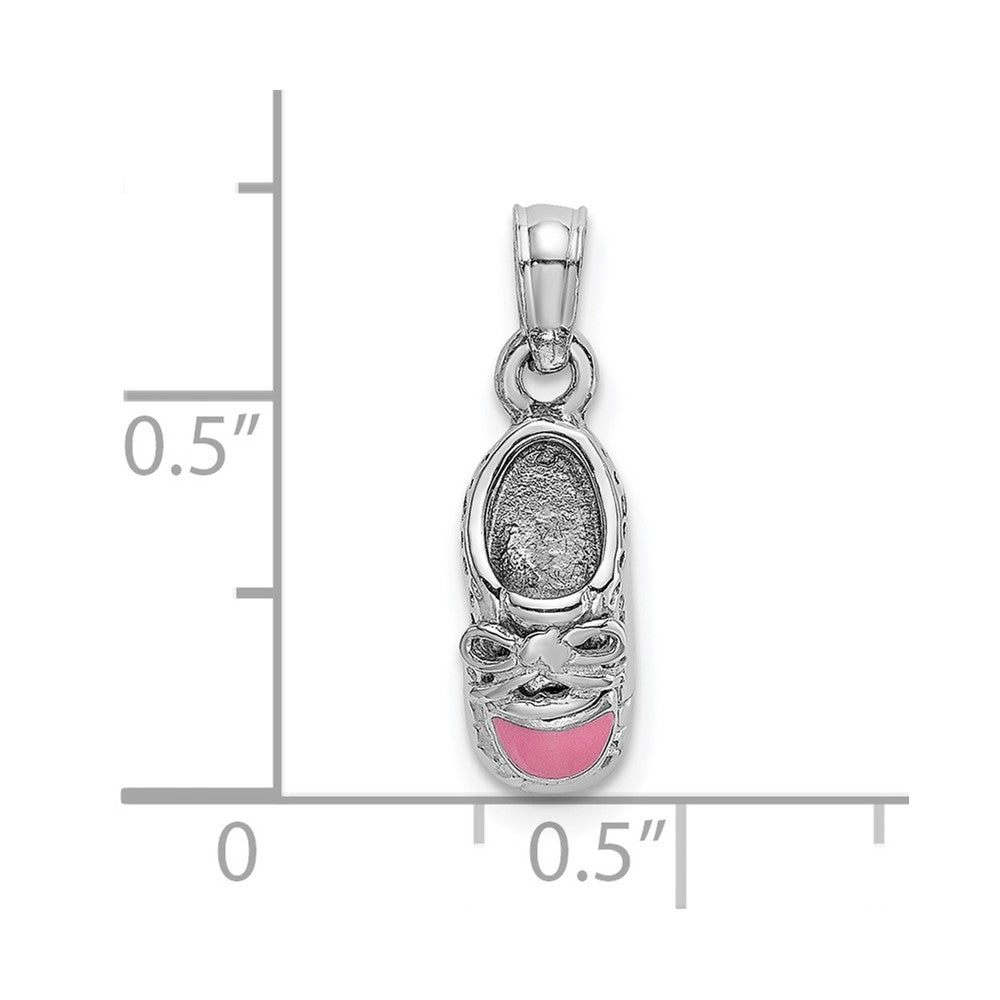 14K Weißgold 3-D Baby-Schuh-Charm mit rosa Emaille