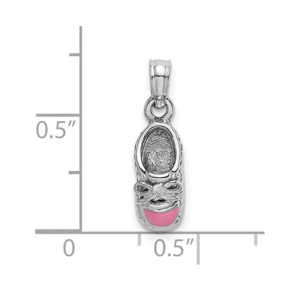 14K Weißgold 3-D Baby-Schuh-Charm mit rosa Emaille