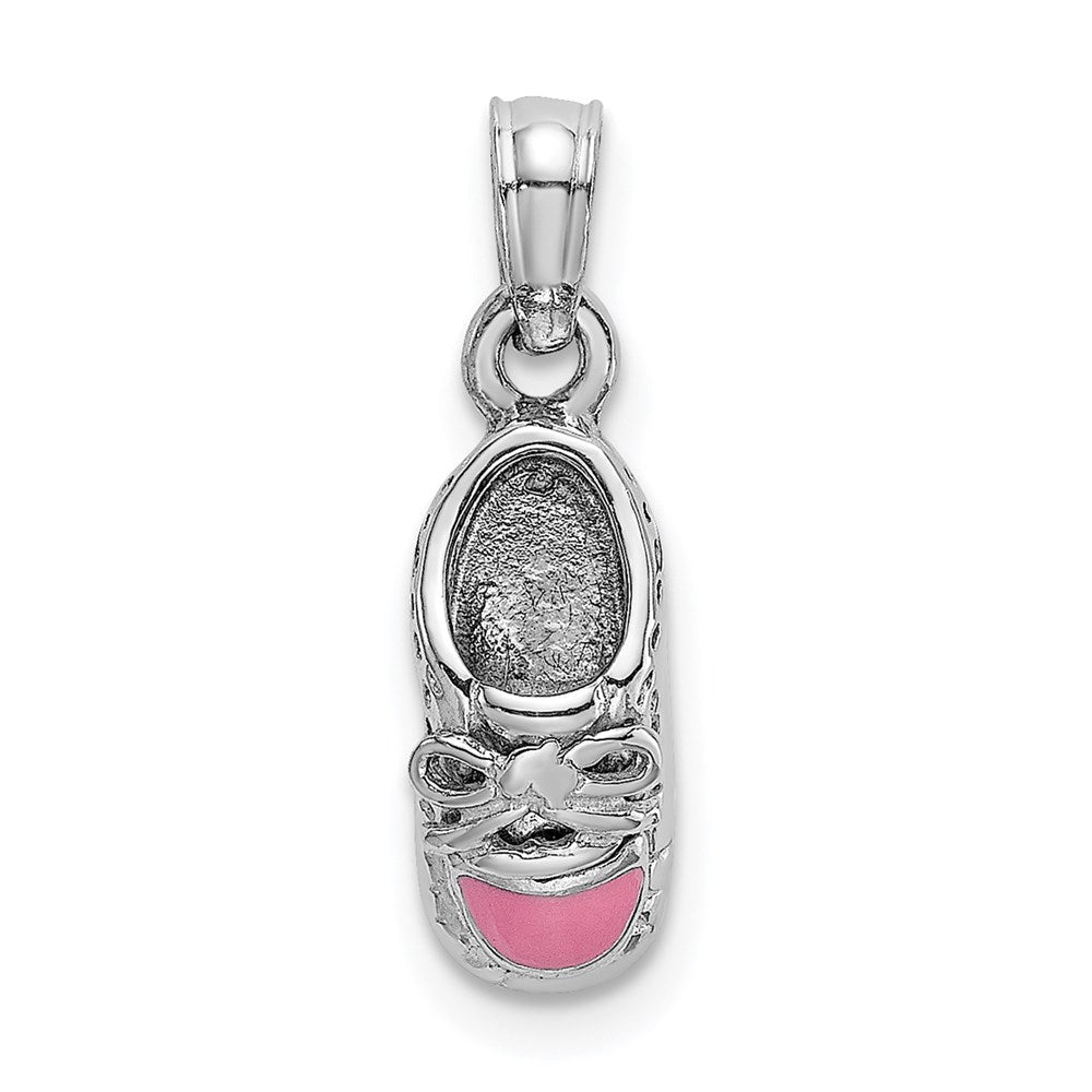 14K Weißgold 3-D Baby-Schuh-Charm mit rosa Emaille
