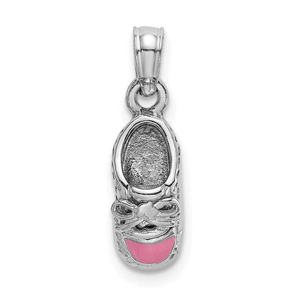 14K Weißgold 3-D Baby-Schuh-Charm mit rosa Emaille