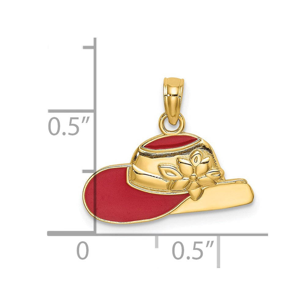 14K Gelbgold Poliert 2-d Rot Emaille Hat Charm
