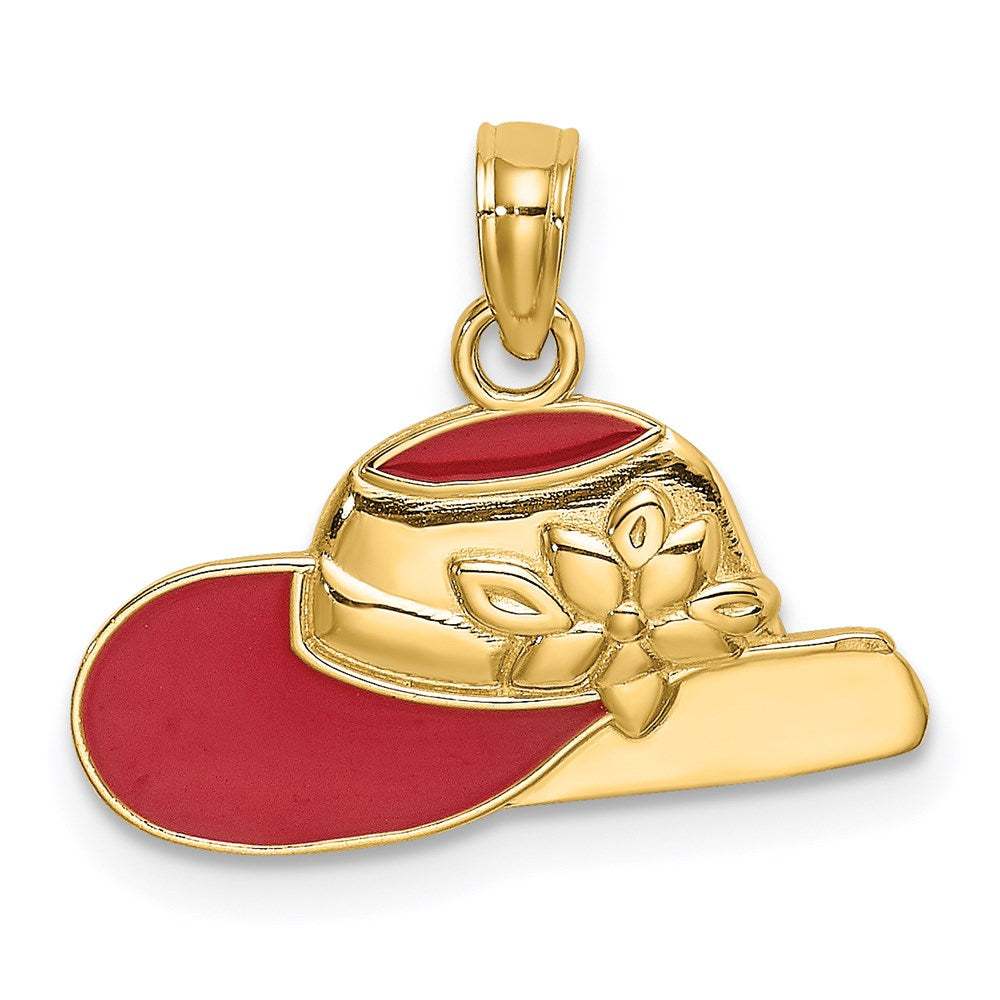 14K Gelbgold Poliert 2-d Rot Emaille Hat Charm