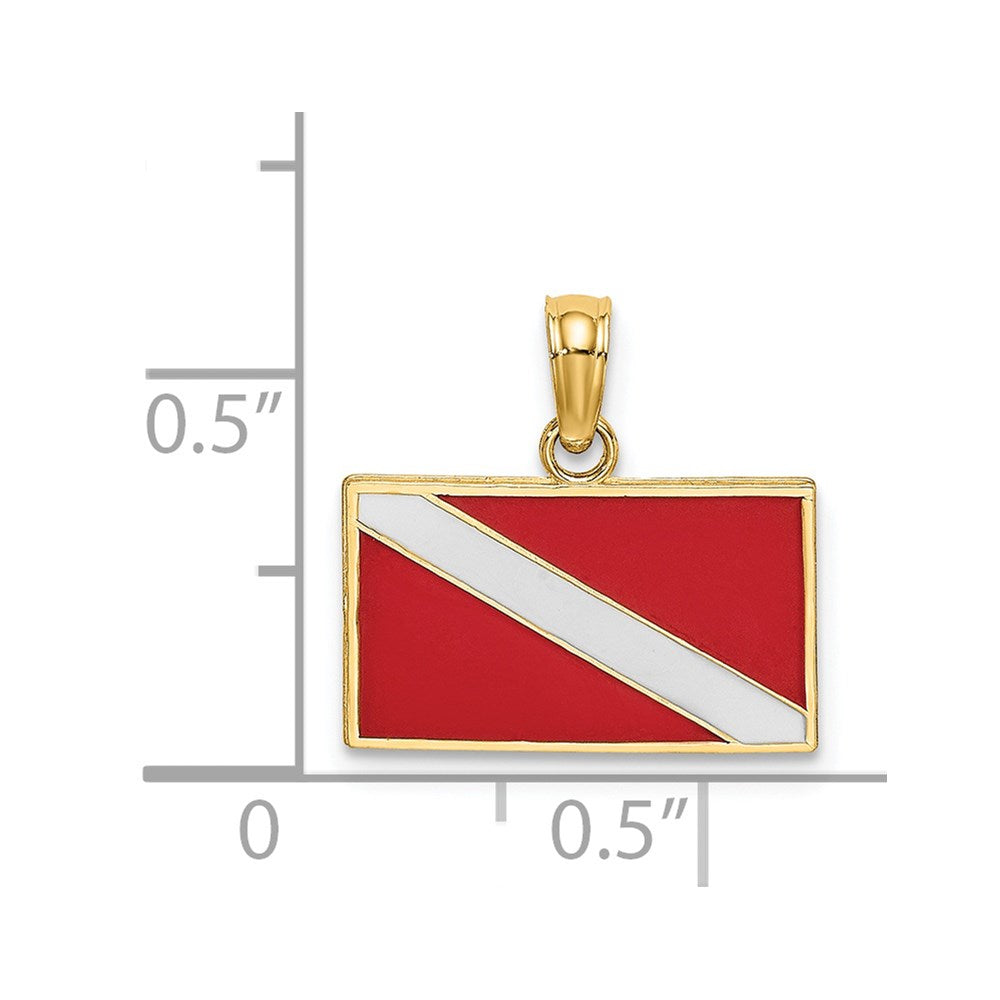 14K Gelbgold Dive Flag mit Rot & Weiß Emaille Charm
