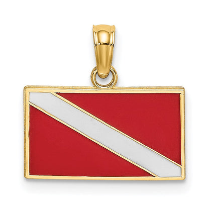 14K Gelbgold Dive Flag mit Rot & Weiß Emaille Charm
