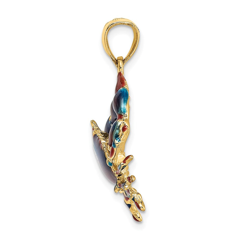 14K Gelbgold Krabben-Charm mit blauem Emaille-Stein