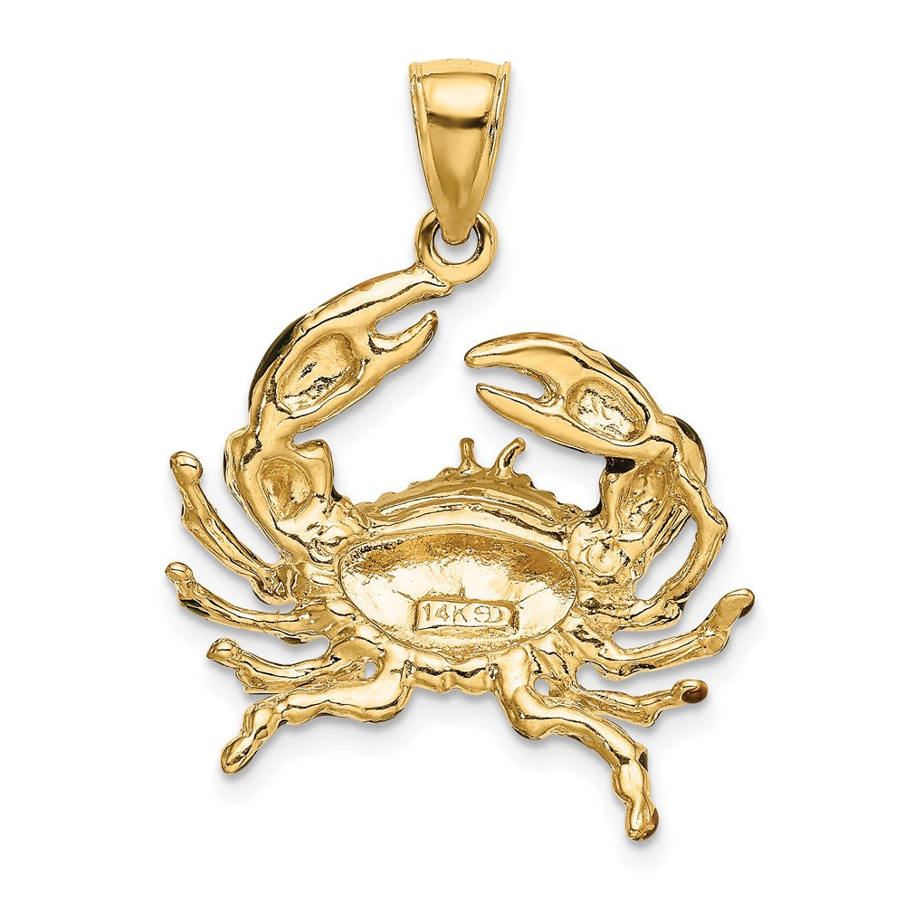 14K Gelbgold Krabben-Charm mit blauem Emaille-Stein