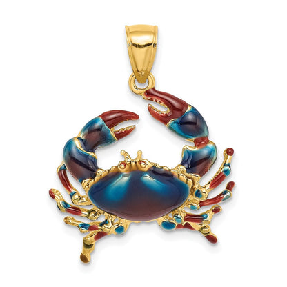 14K Gelbgold Krabben-Charm mit blauem Emaille-Stein