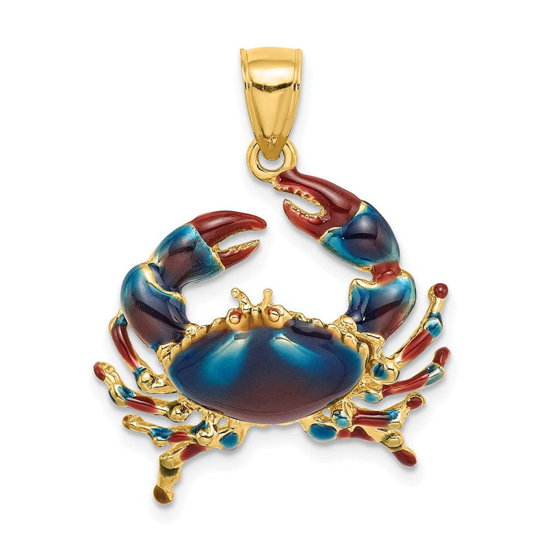 14K Gelbgold Krabben-Charm mit blauem Emaille-Stein