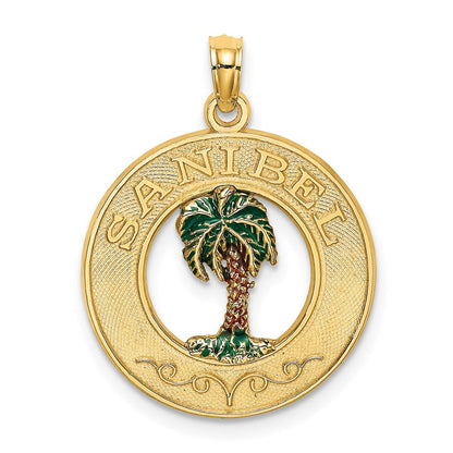 14K Gelbgold SANIBEL Kreis-Charm mit Emaille-Palme