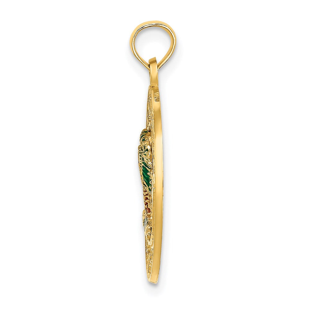 14K Gelbgold SANIBEL Kreis-Charm mit emailliertem Palmenbaum