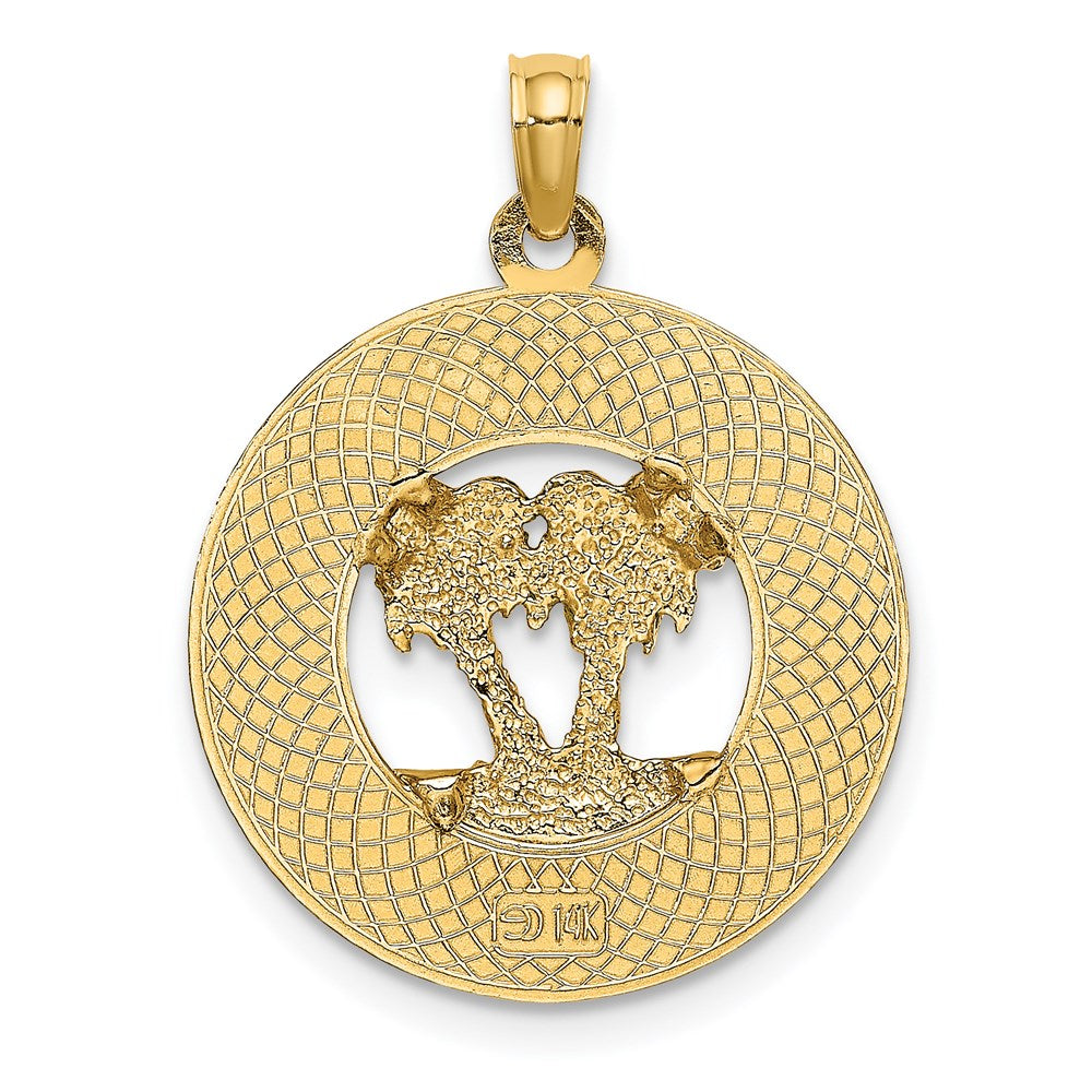 14K Gelbgold SANIBEL Kreis-Charm mit emailliertem Palmenbaum