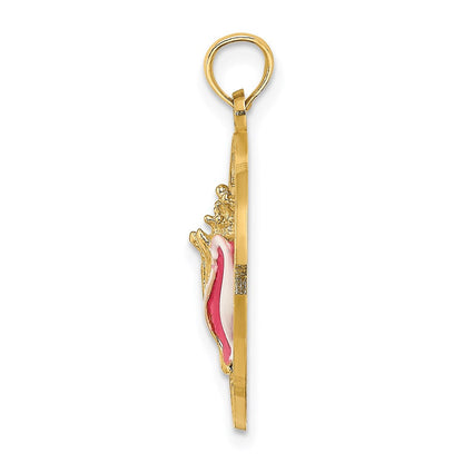 14K Gelbgold SANIBEL Kreis-Charm mit Emaille-Muschelschale