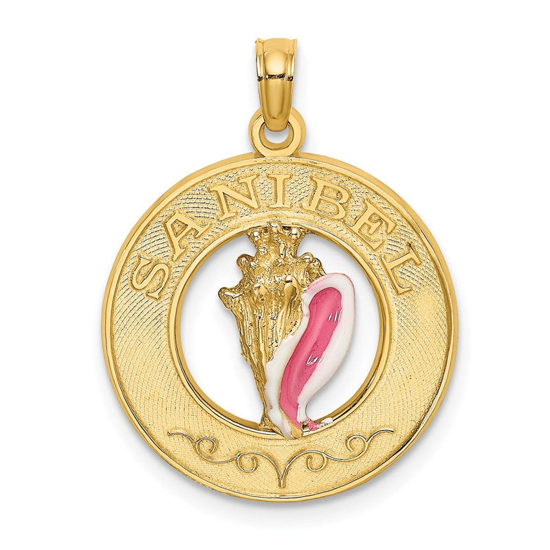 14K Gelbgold SANIBEL Kreis-Charm mit Emaille-Muschelschale