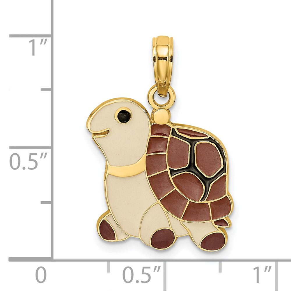 14K Gelbgold Charm Schildkröte mit brauner, beige-farbener und schwarzer Emaille